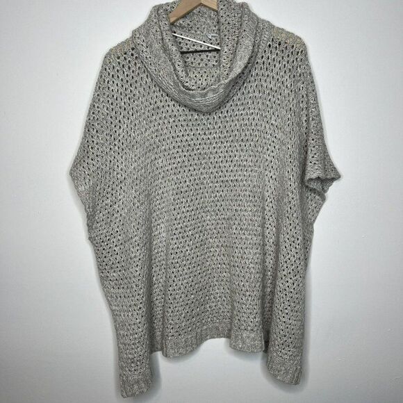 Crown & Ivy Women’s Cowl Neck Open Knit Poncho One Size Light Gray - Picture 1 of 5